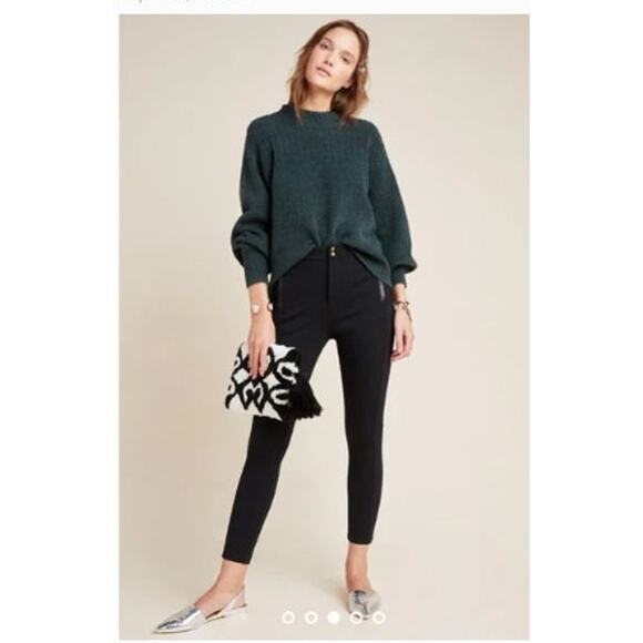 Anthropologie The Essential Ponte with faux leather trim Tapered Trousers Size 2 - Picture 1 of 13